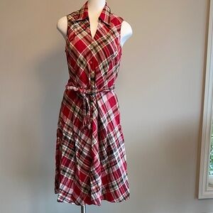 Jones new York linen Plaid Sleeveless Dress - Red and Black